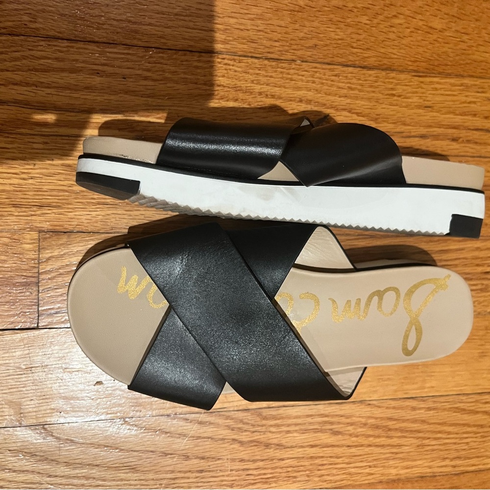 Sam Edelman Black and Tan Criss-Cross Sandals